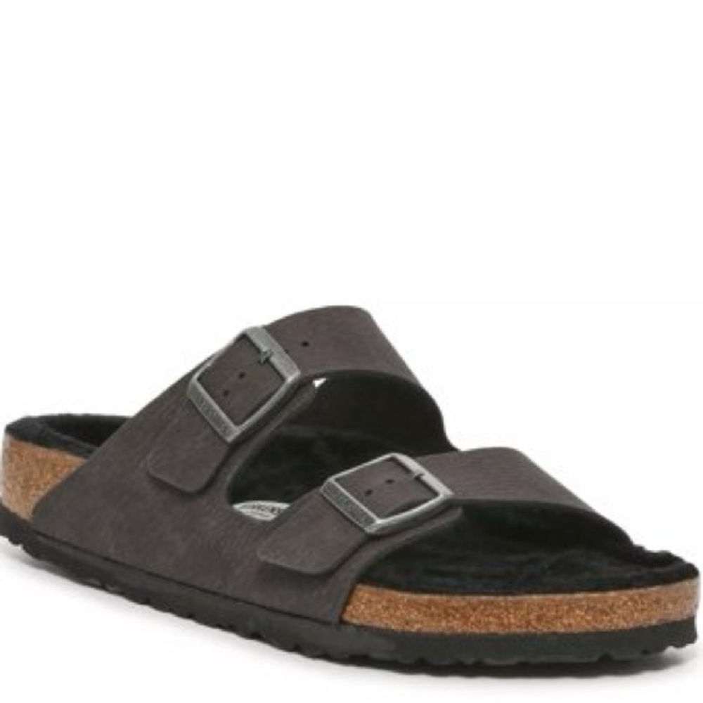 LIKE NEW Birkenstock Arizona Shearling Sandals - Black Leather & Shearling Lined